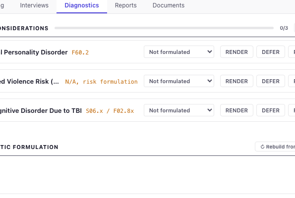 Psygil diagnostics tab